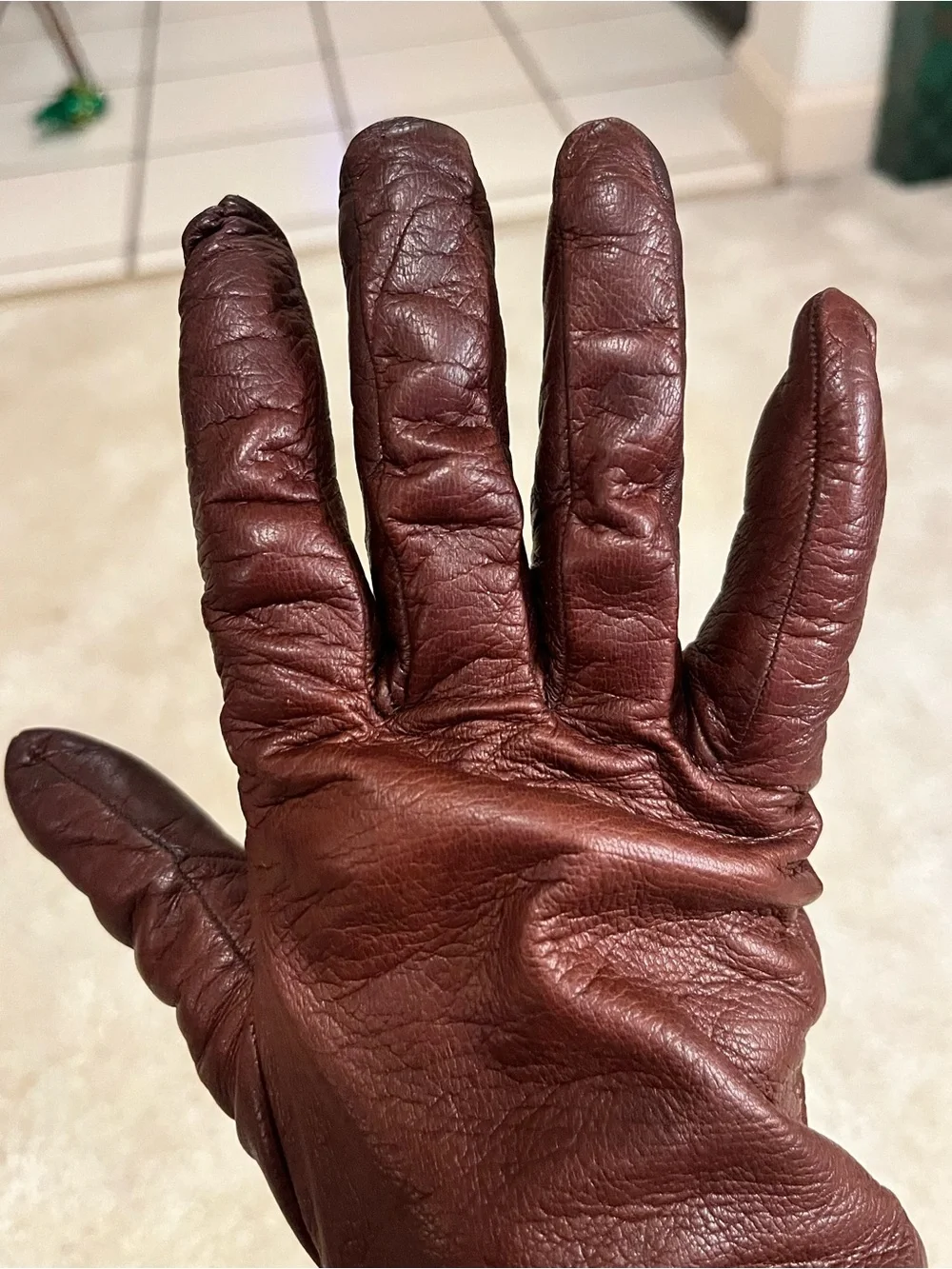 Vintage Brown Leather Gloves with Fur Trim - Women